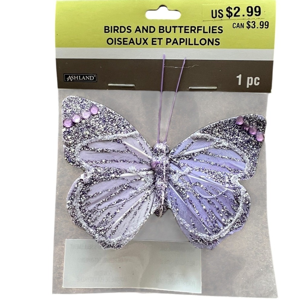Ashland Butterfly Decorative Clip Purple Glitter Rhinestone Brand New 451797